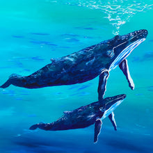 Load image into Gallery viewer, Humpback Whale and Calf Art Print - Into The Blue II
