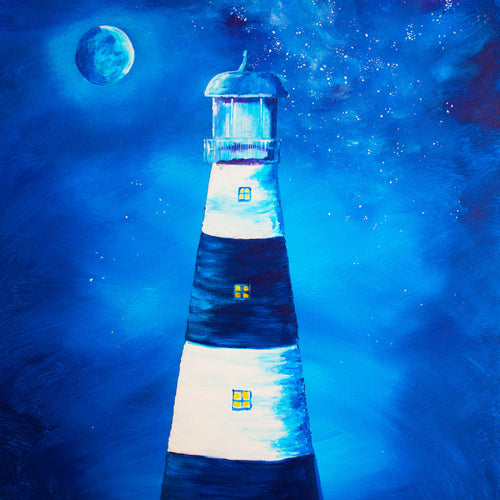 Moonlight Lighthouse Art Print