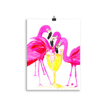 Load image into Gallery viewer, Three Flamingos In White Wine Art Print 30 x 40cm
