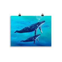 Load image into Gallery viewer, Humpback Whale and Calf Art Print - Into The Blue II -  30 x 40 cm
