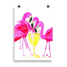 Load image into Gallery viewer, Three Flamingos In White Wine Art Print 50 x 70cm
