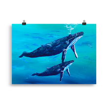 Load image into Gallery viewer, Humpback Whale and Calf Art Print - Into The Blue II - 50 x 70 cm
